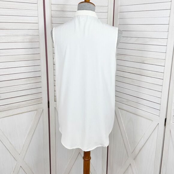 Vintage 80s Renaissance Pleated Sleeveless White Button Up Blouse White Medium - Picture 4 of 11